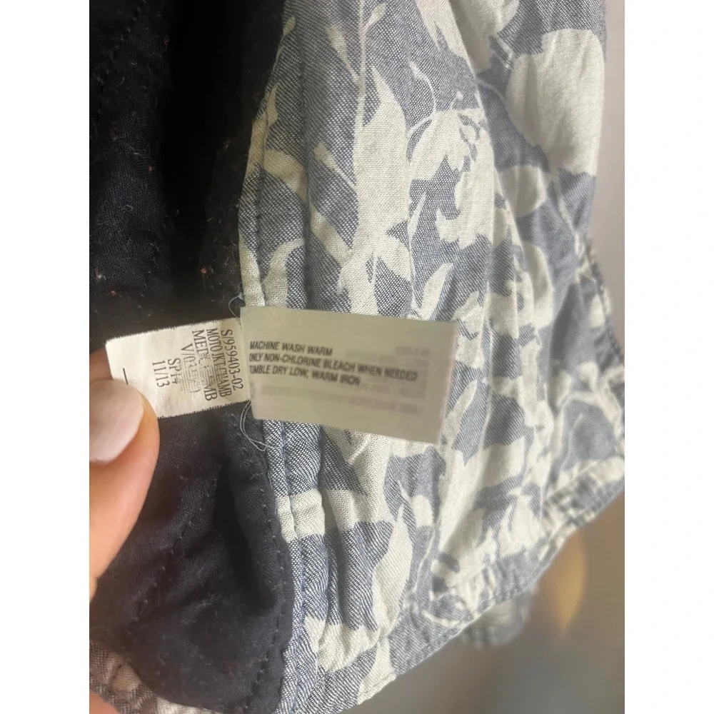 GAP Moto Jacket Quilted Semi Cropped Blue White Floral Cotton Sz XS
